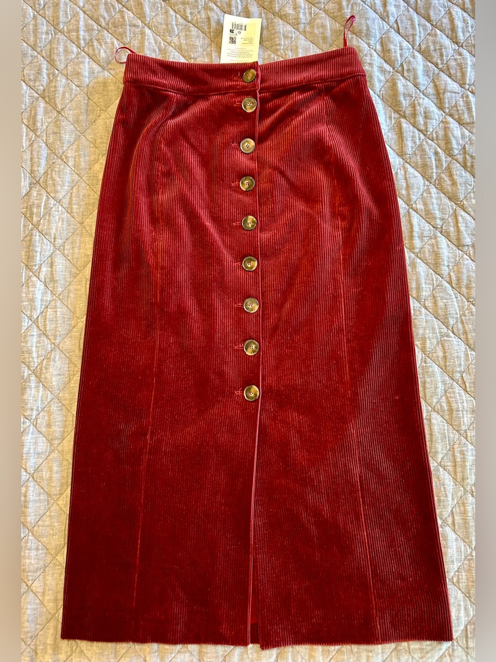 NWT SZ 6 Sézane Rosabla Terracotta Button-Front Corduroy Midi Skirt